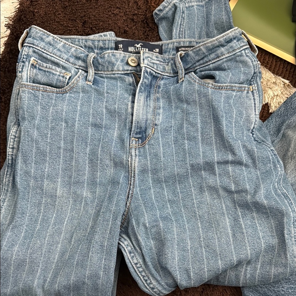Hollister Blue Straight Leg Jeans with Pinstripe Pattern